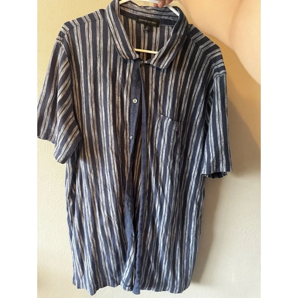 Banana Republic Men's 100% Cotton Woven Striped Button-Up Shirt XL Tall